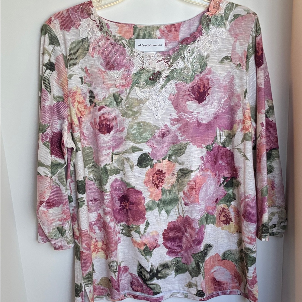 Alfred Dunner Women's Floral Blouse - Pink and Green